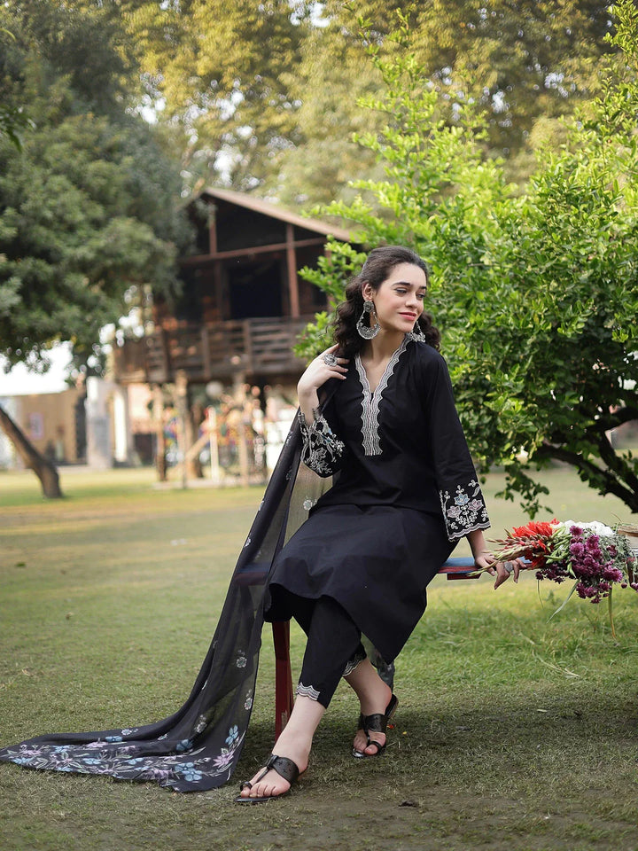 Pure Cotton A-Line Kurta Pants Dupatta Set