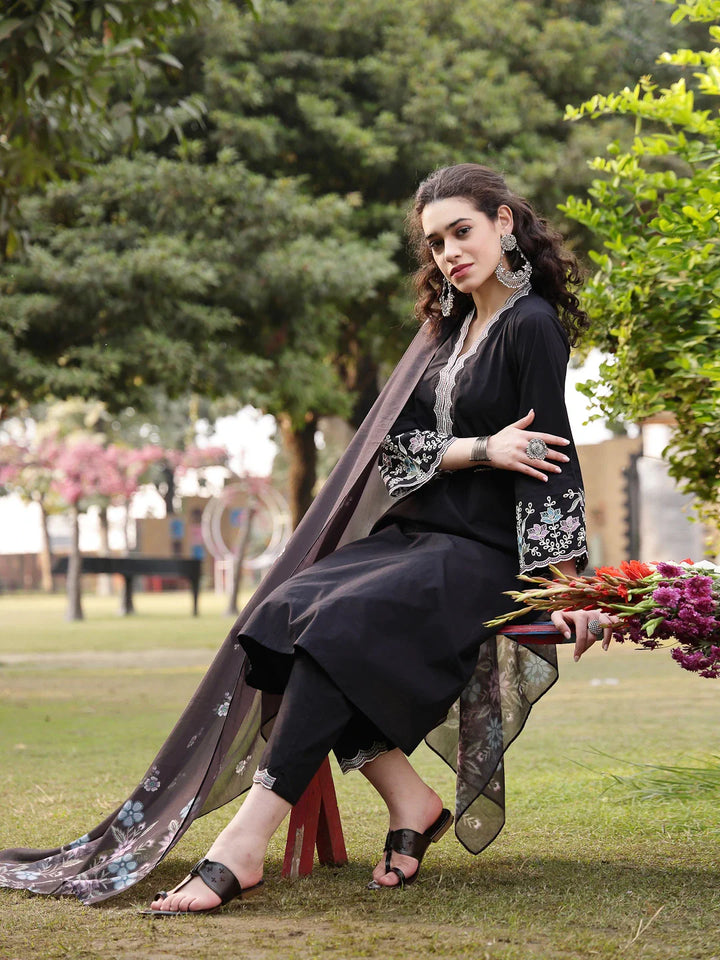 Pure Cotton A-Line Kurta Pants Dupatta Set