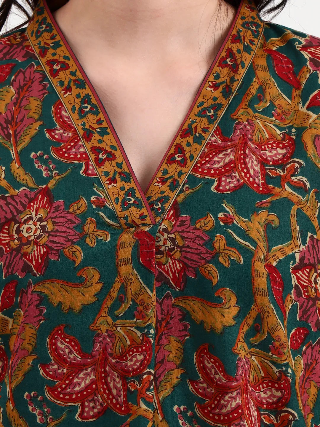 Green And Brown Cotton Straight Top