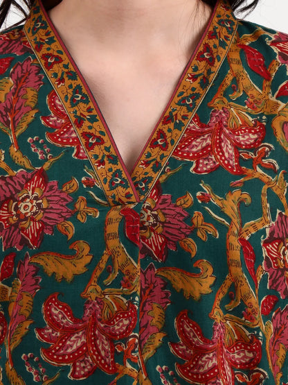 Green And Brown Cotton Straight Top