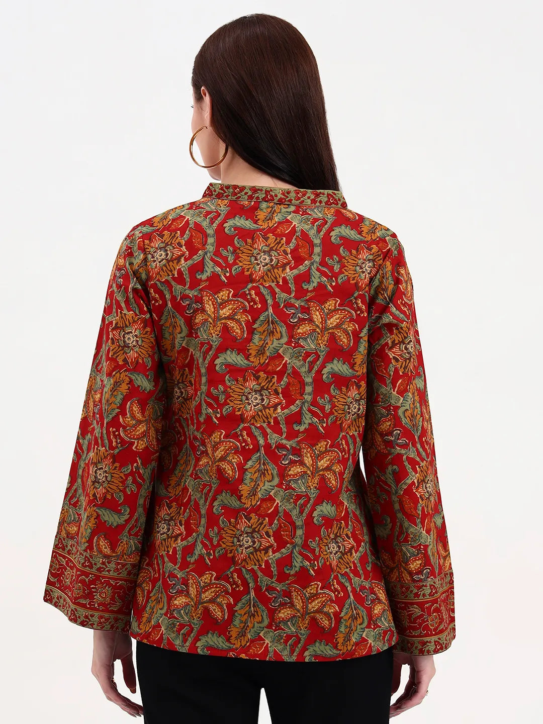 Red And Green Cotton Straight Top