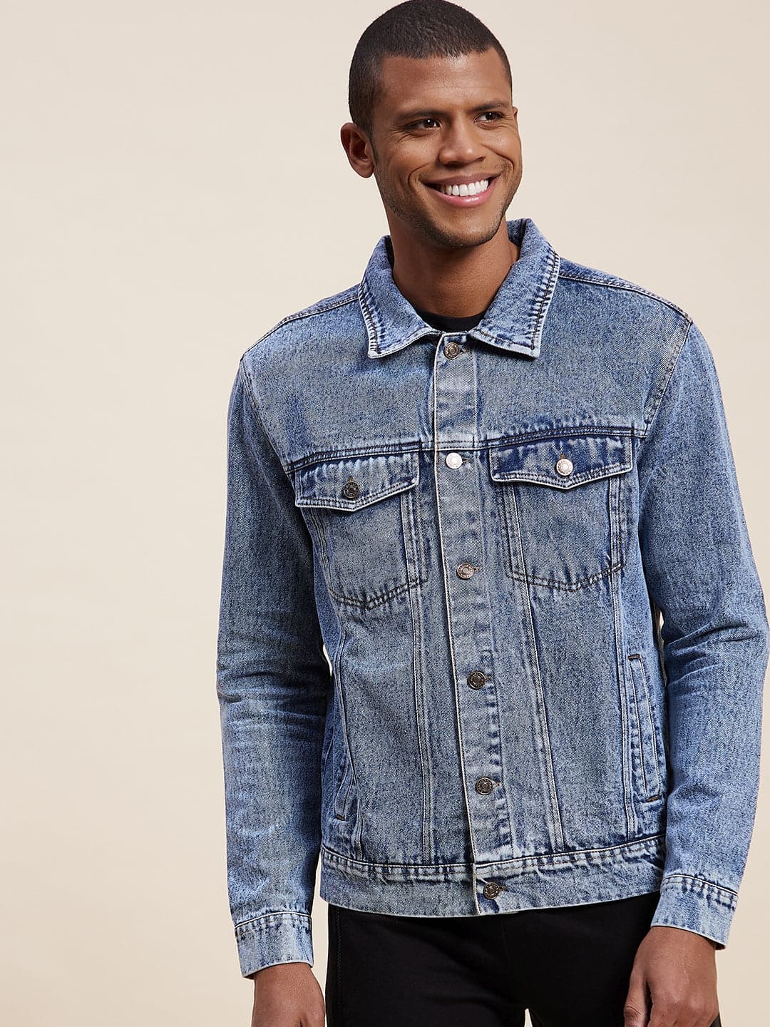 Men'S Blue Washed Denim Jacket