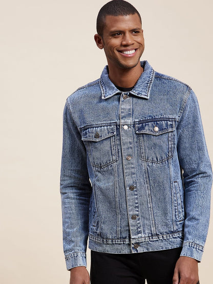 Men'S Blue Washed Denim Jacket