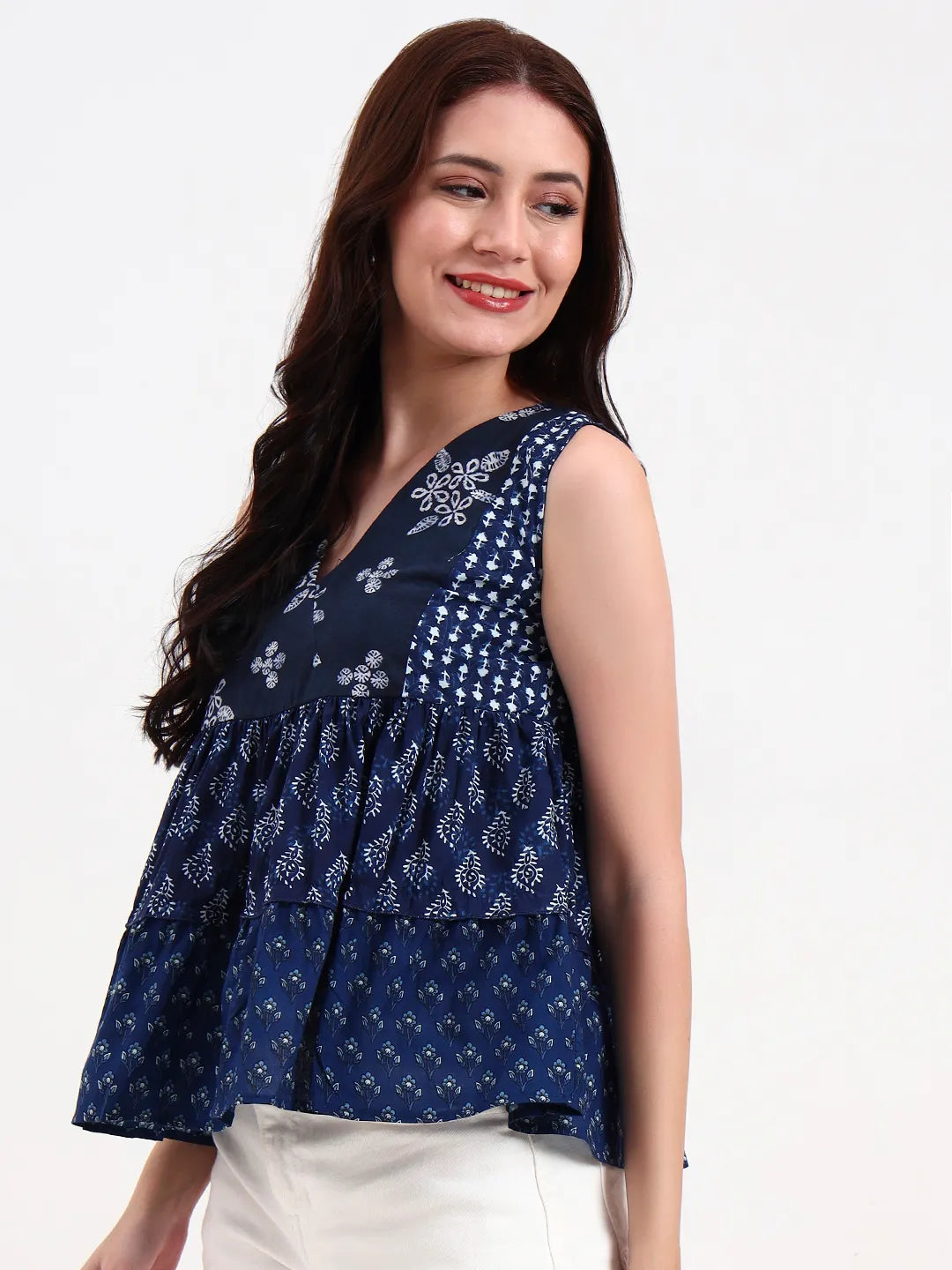 Cotton Navy Patch Work Top