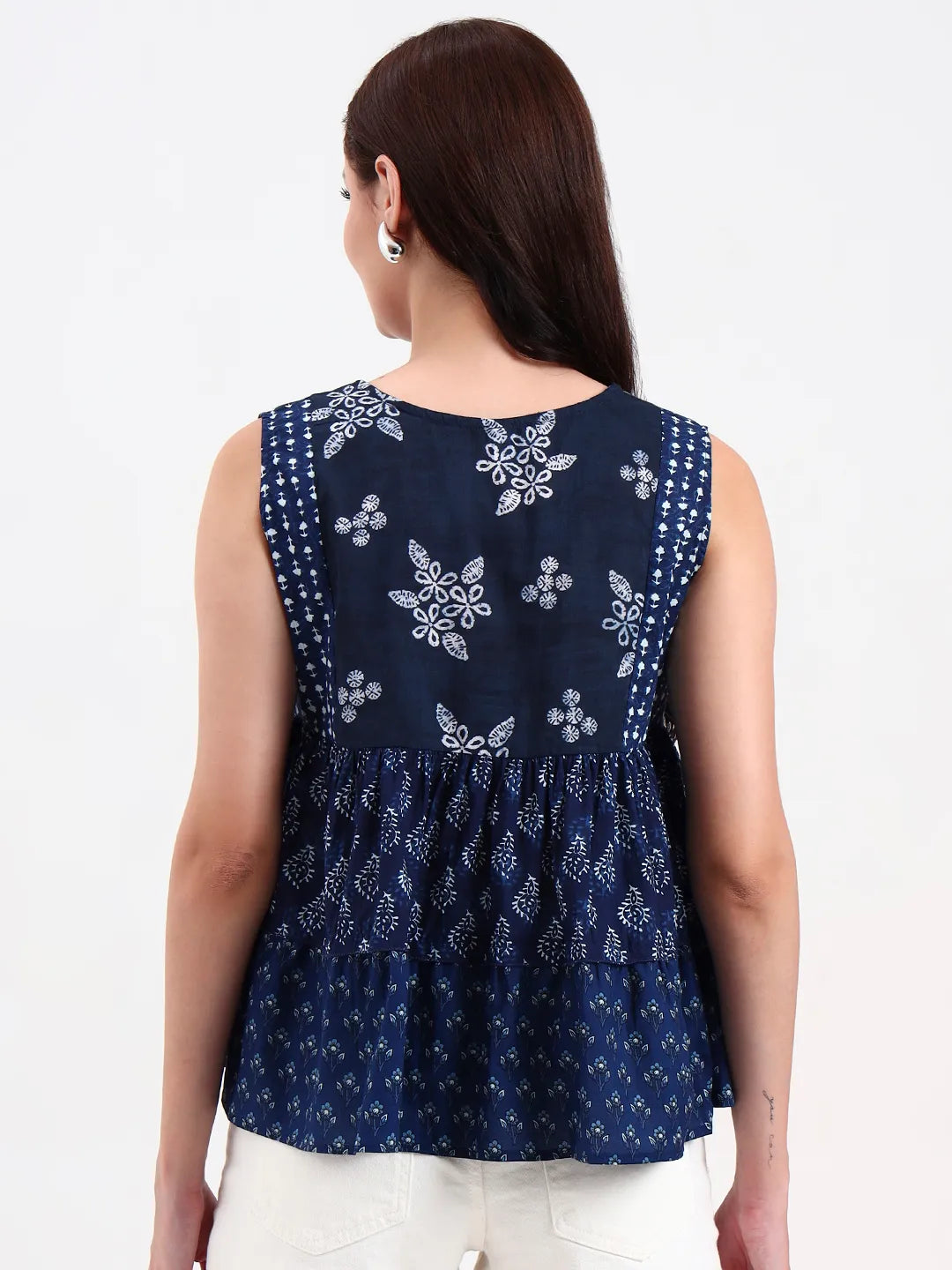 Cotton Navy Patch Work Top