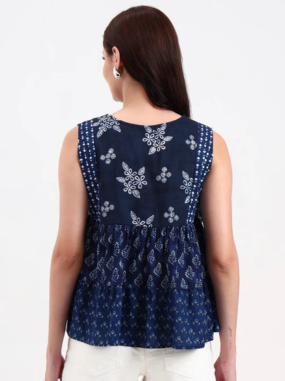 Cotton Navy Patch Work Top