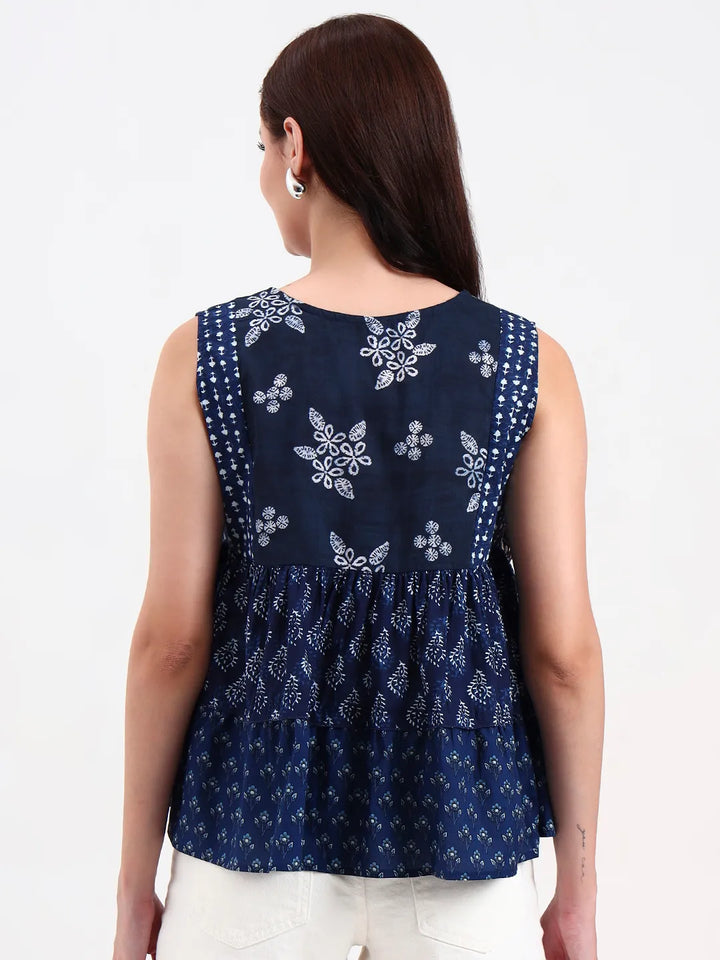 Cotton Navy Patch Work Top