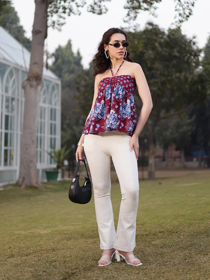 Cotton Maroon Flare Top