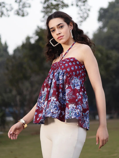 Cotton Maroon Flare Top