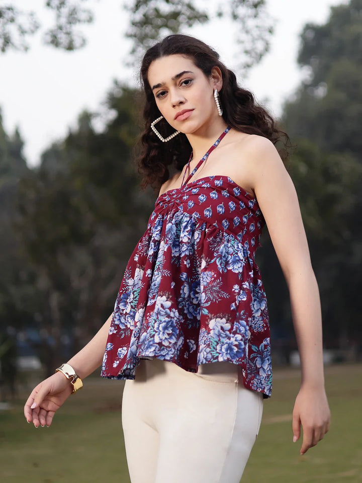 Cotton Maroon Flare Top