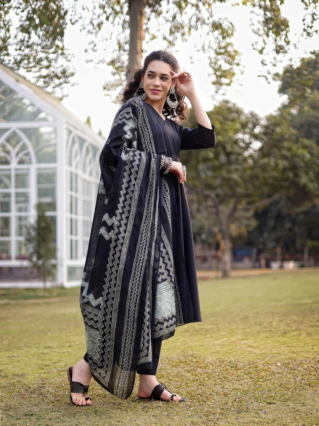 Cotton Black Materinty Kurta Set With Dupatta
