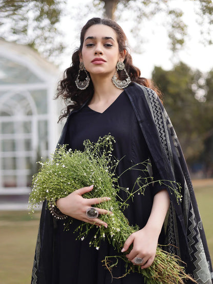 Cotton Black Materinty Kurta Set With Dupatta