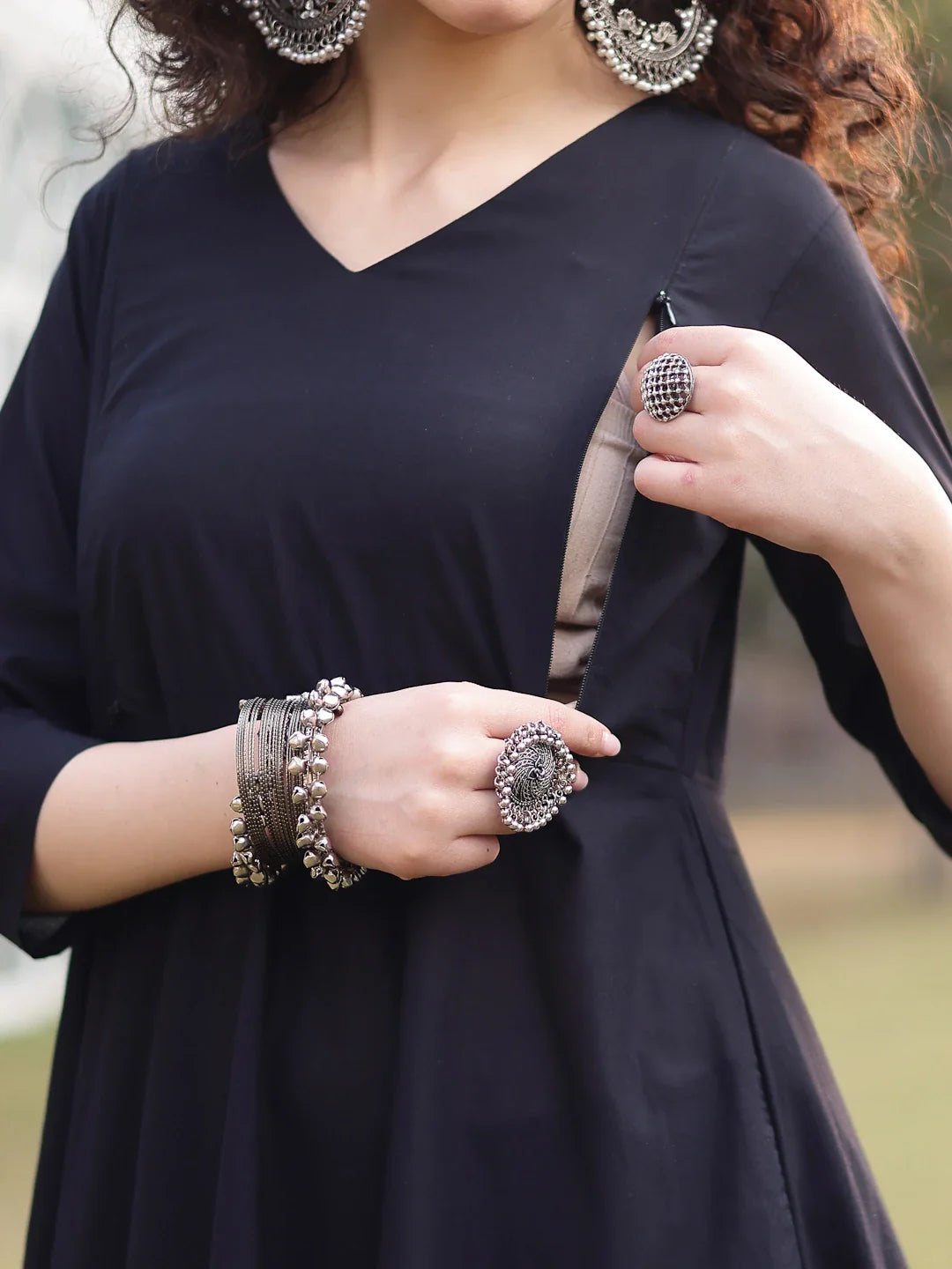 Cotton Black Materinty Kurta Set With Dupatta
