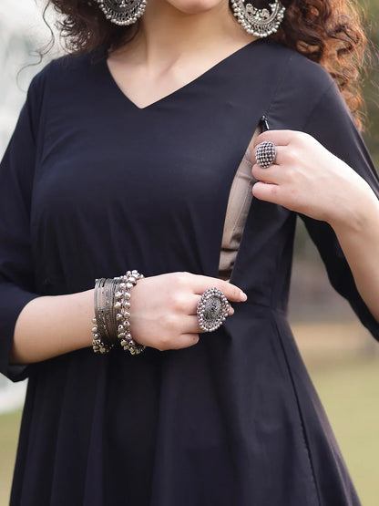 Cotton Black Materinty Kurta Set With Dupatta