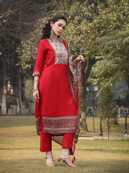 Pure Russian Silk Pink Kurta Dupatta Pant Set