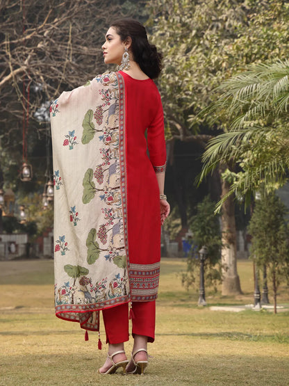 Pure Russian Silk Pink Kurta Dupatta Pant Set