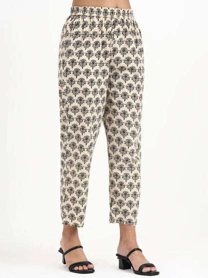 Cream Printed Pure Cotton Straight Including Jacket-Style Co-Ord Set
