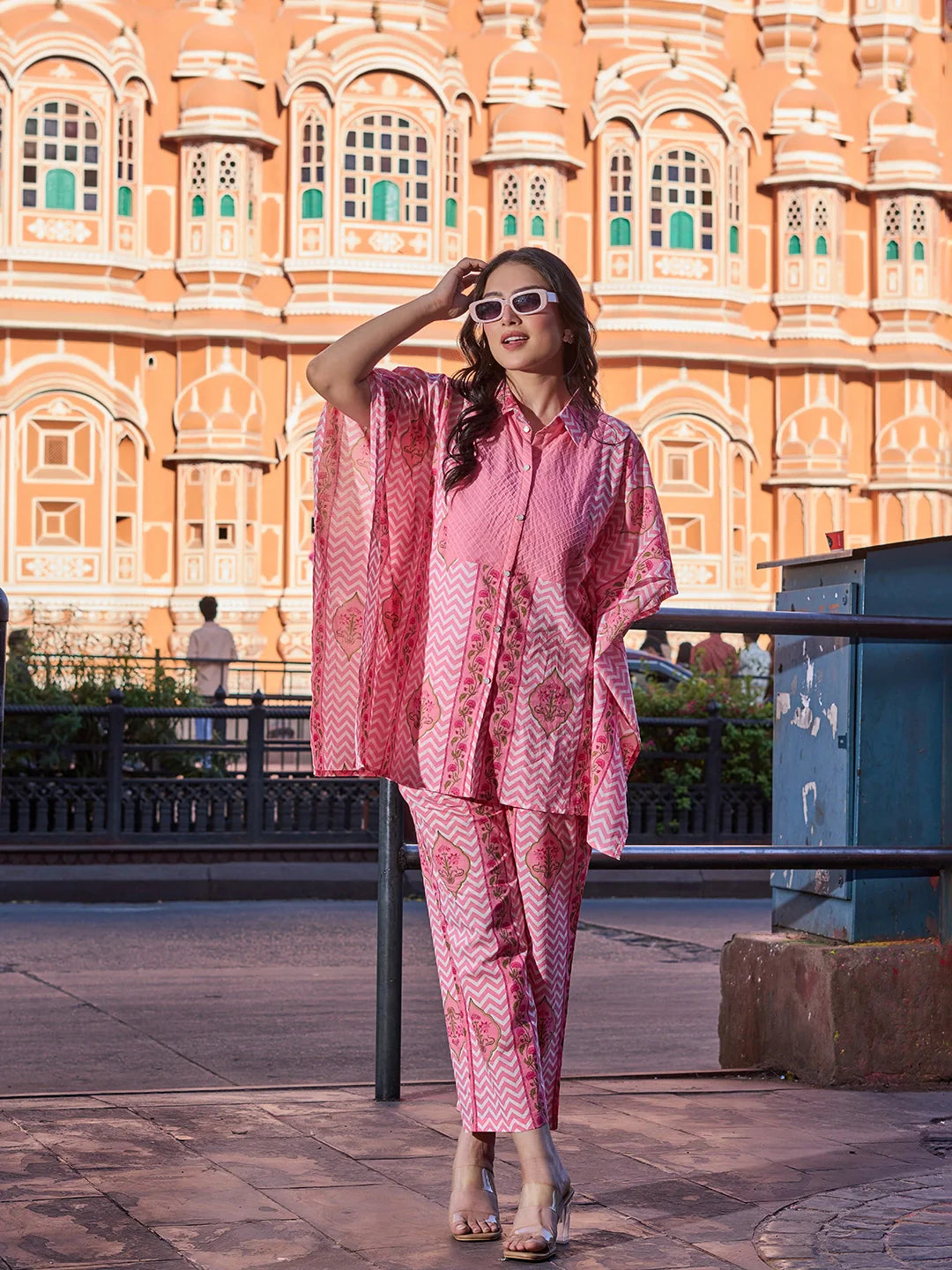 Zig Zag Floral Print Kaftan Trouser Co-Ord Set