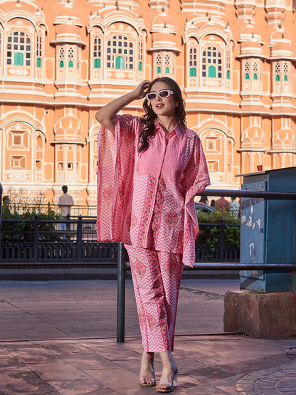 Zig Zag Floral Print Kaftan Trouser Co-Ord Set