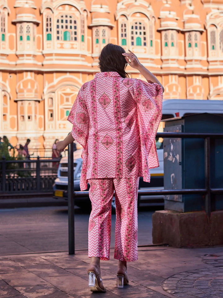 Zig Zag Floral Print Kaftan Trouser Co-Ord Set