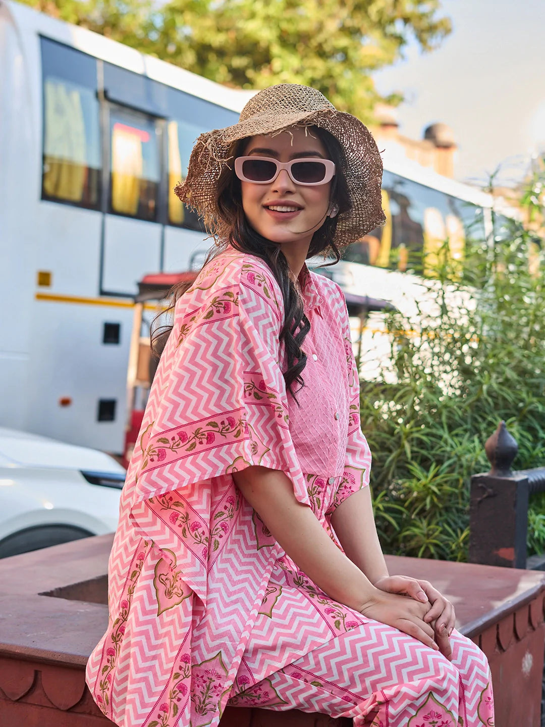 Zig Zag Floral Print Kaftan Trouser Co-Ord Set