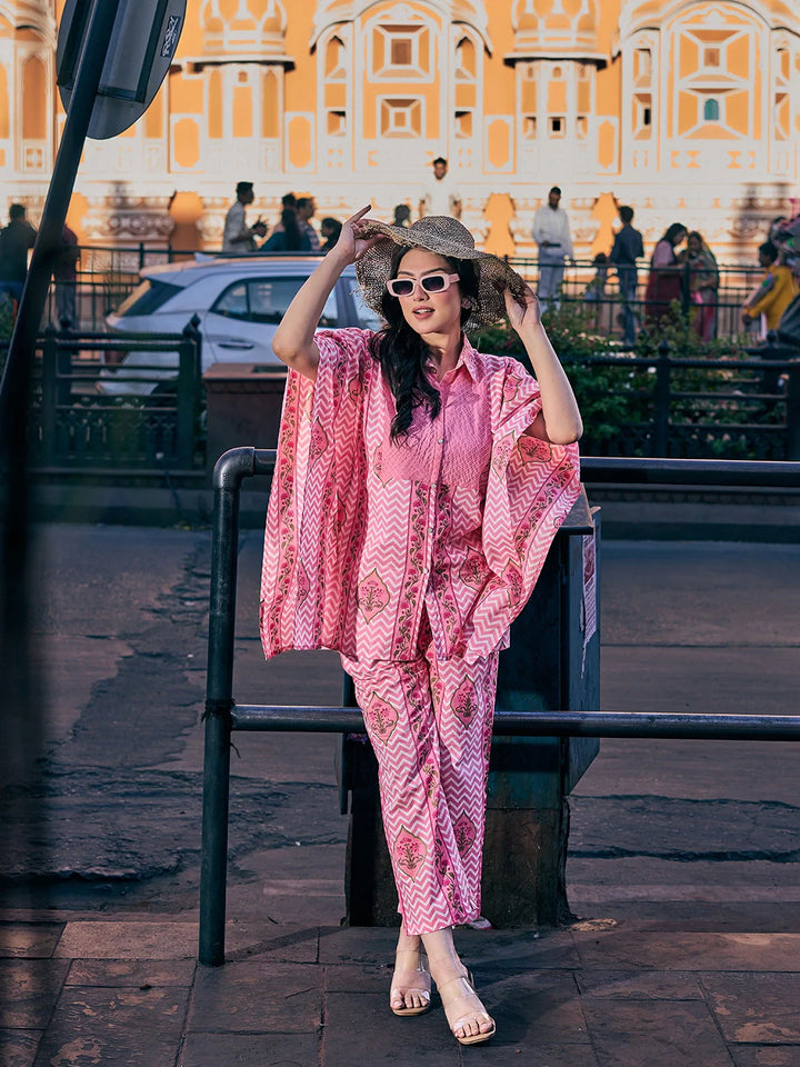 Zig Zag Floral Print Kaftan Trouser Co-Ord Set
