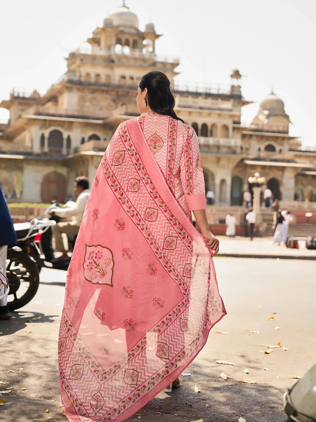 Kantha Work A-Line Kurta Trouser Dupatta Set