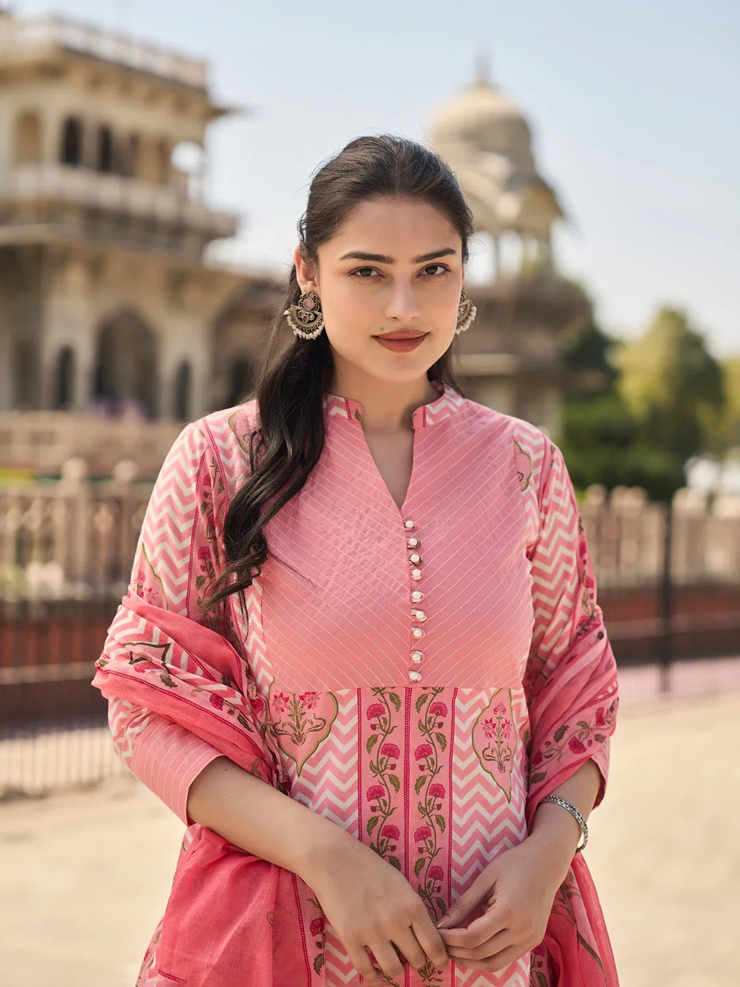 Kantha Work A-Line Kurta Trouser Dupatta Set