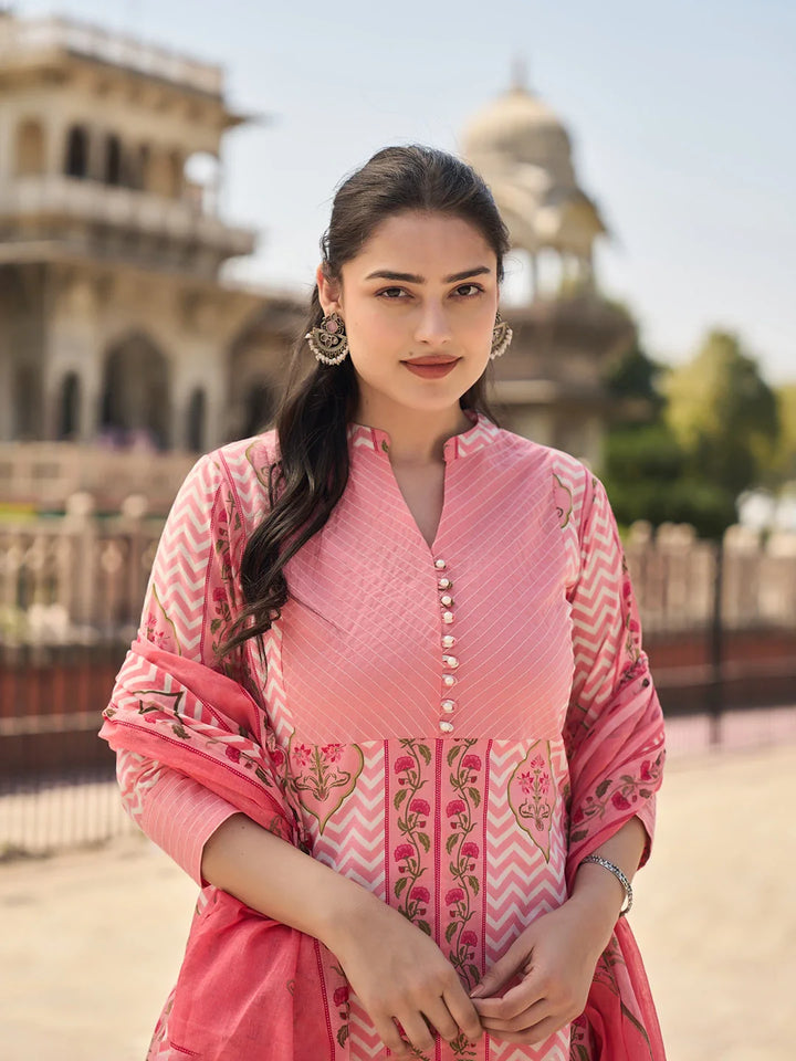 Kantha Work A-Line Kurta Trouser Dupatta Set