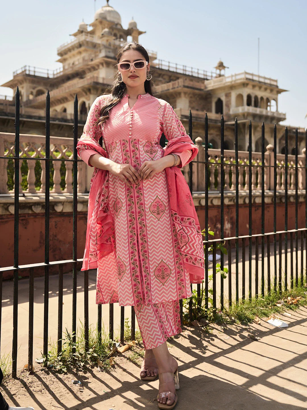 Kantha Work A-Line Kurta Trouser Dupatta Set