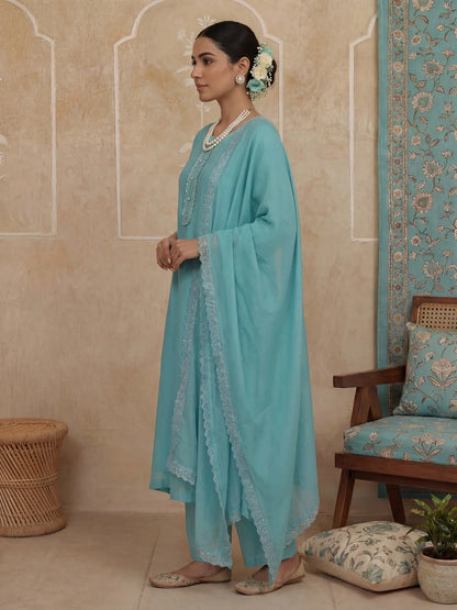 Solid A-Line Design Lining Kurta Trouser Dupatta Set
