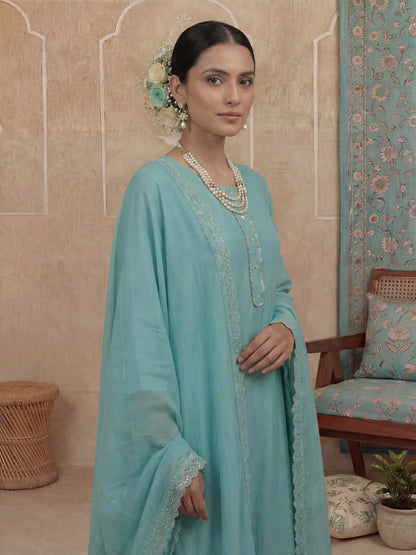 Solid A-Line Design Lining Kurta Trouser Dupatta Set