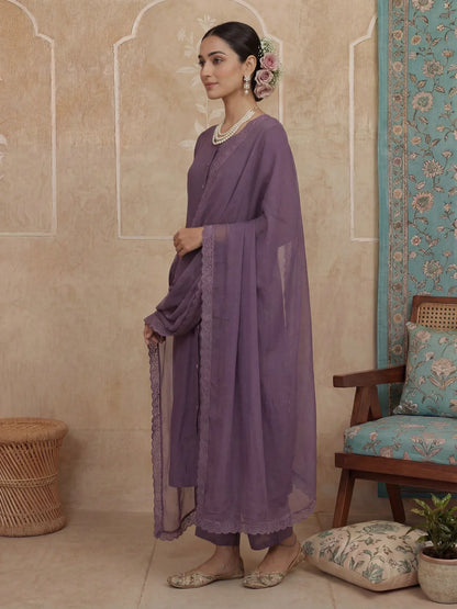 Solid A-Line Design Lining Kurta Trouser Dupatta Set