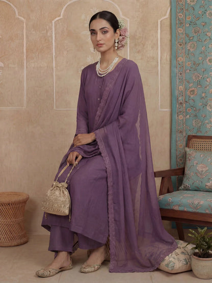 Solid A-Line Design Lining Kurta Trouser Dupatta Set