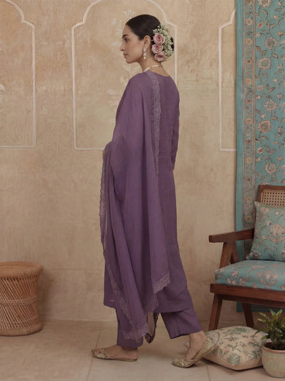 Solid A-Line Design Lining Kurta Trouser Dupatta Set