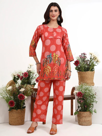 Polka Dot Printed Cotton Co-Ord Set