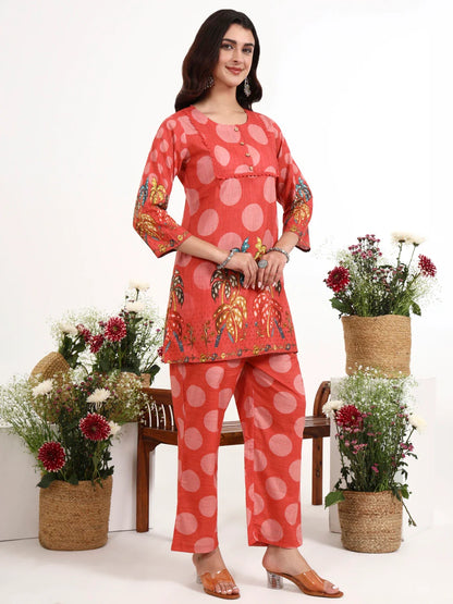 Polka Dot Printed Cotton Co-Ord Set