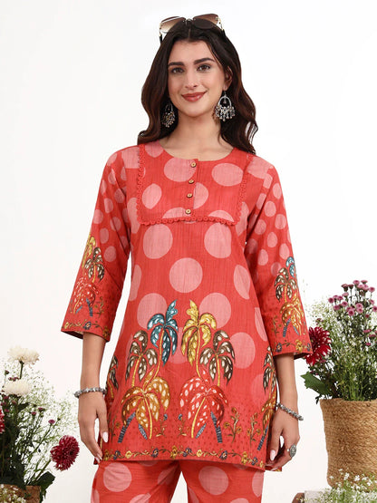 Polka Dot Printed Cotton Co-Ord Set