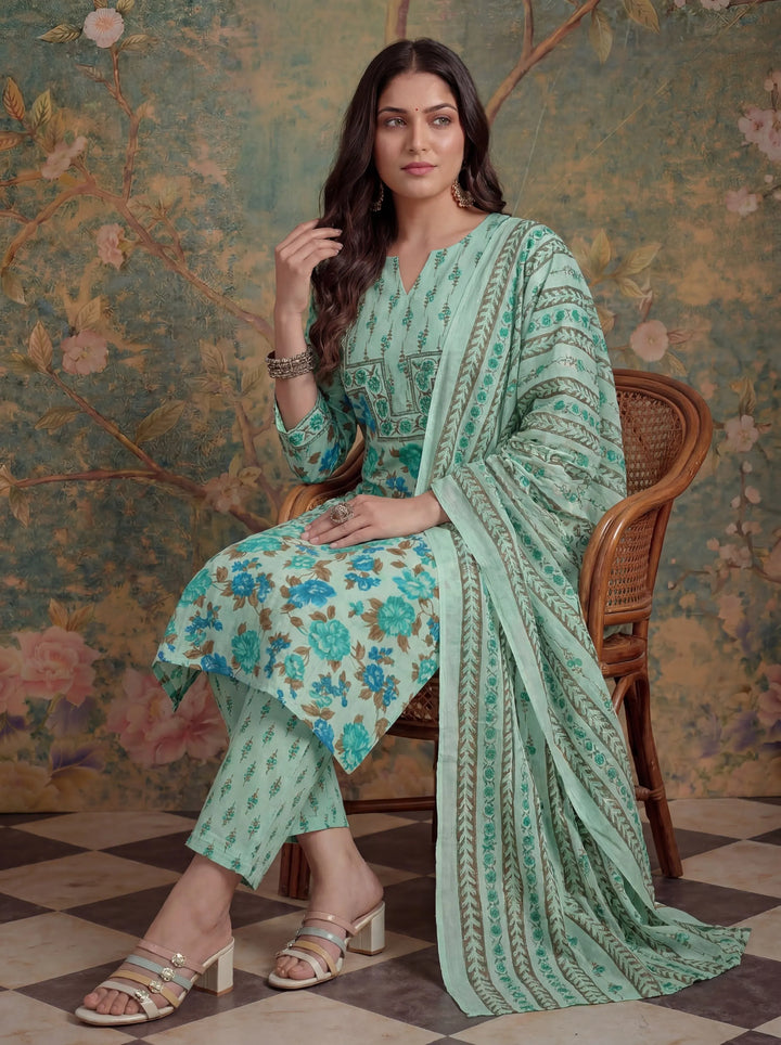 Cotton Plus Straight Sequins Work Kurta Pant Dupatta Set