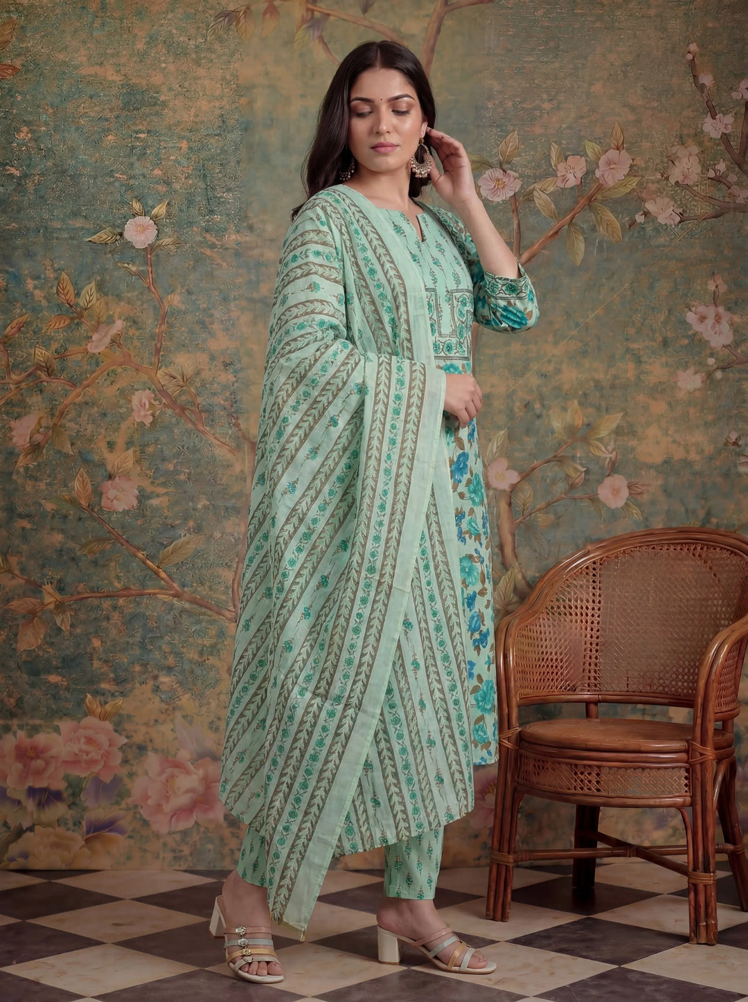 Cotton Plus Straight Sequins Work Kurta Pant Dupatta Set