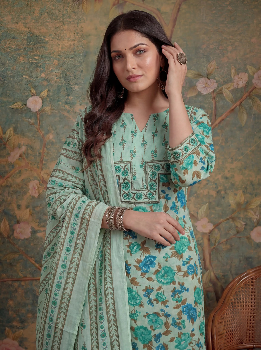 Cotton Plus Straight Sequins Work Kurta Pant Dupatta Set