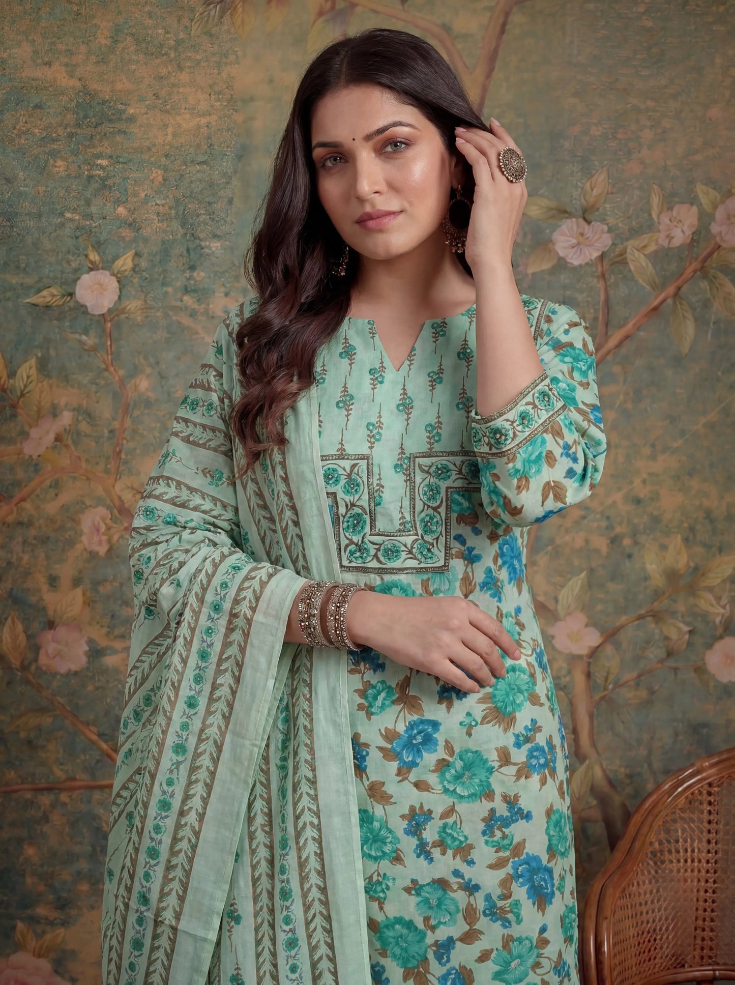 Cotton Plus Straight Sequins Work Kurta Pant Dupatta Set