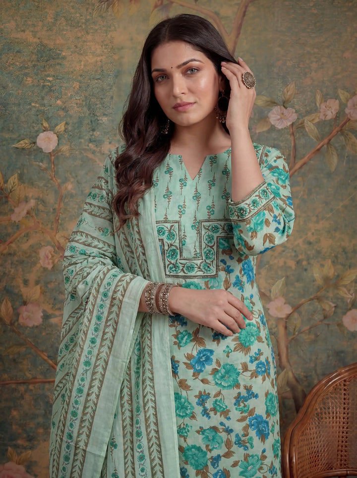 Cotton Plus Straight Sequins Work Kurta Pant Dupatta Set