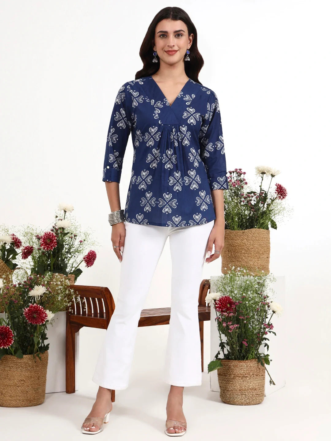 Ethnic Motifs Cotton Flare Top