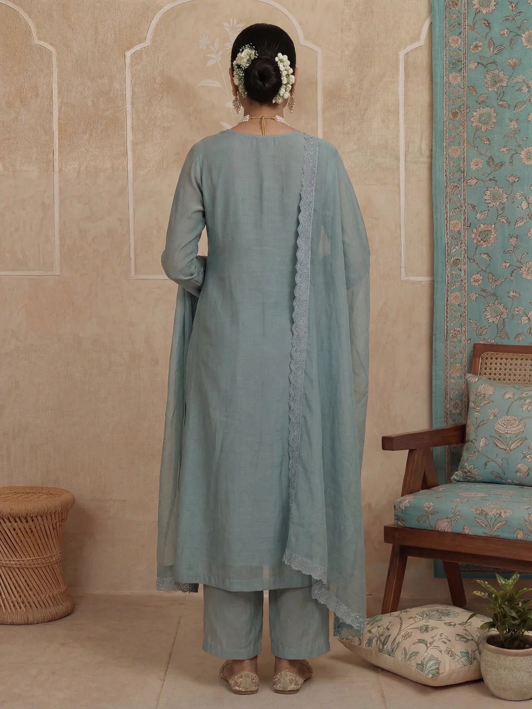 Solid A-Line Design Lining Kurta Trouser Dupatta Set