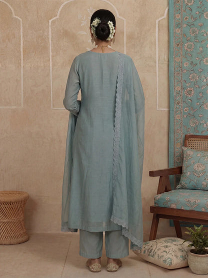 Solid A-Line Design Lining Kurta Trouser Dupatta Set