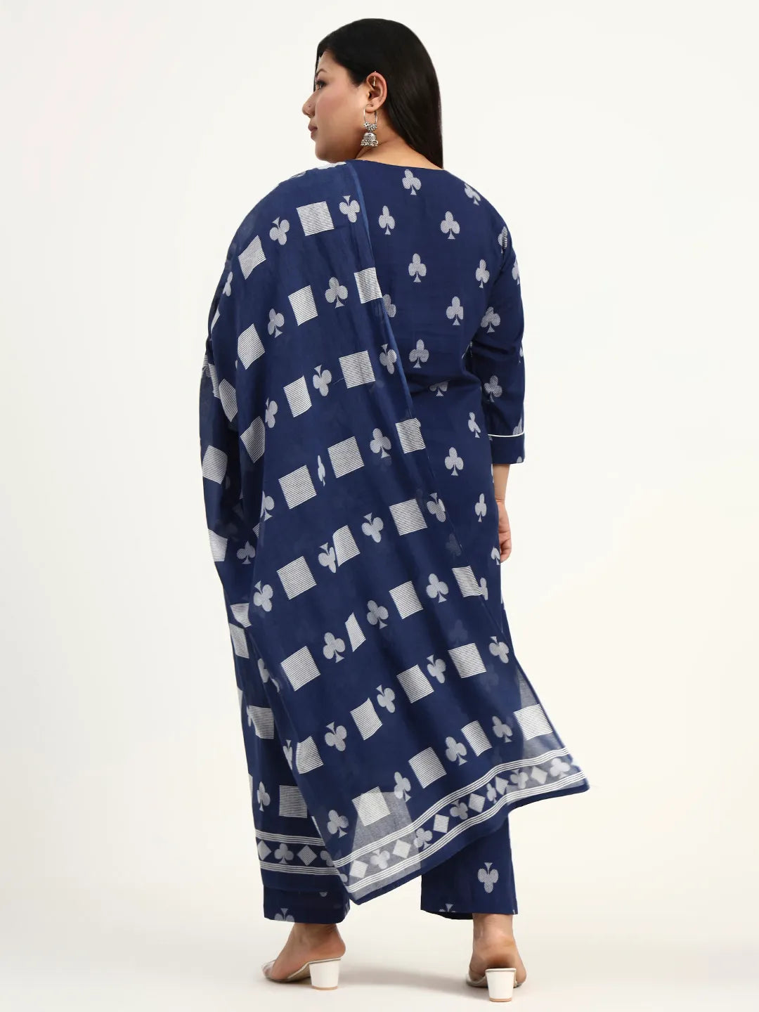 Cotton Tassel Work Straight Fit Plus Size Kurta Pant Dupatta Set