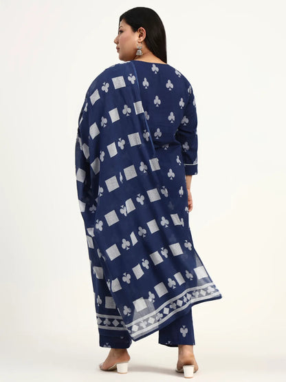 Cotton Tassel Work Straight Fit Plus Size Kurta Pant Dupatta Set