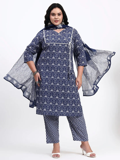 Cotton Straight Kurta Pant Dupatta Set