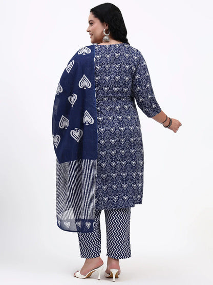 Cotton Straight Kurta Pant Dupatta Set